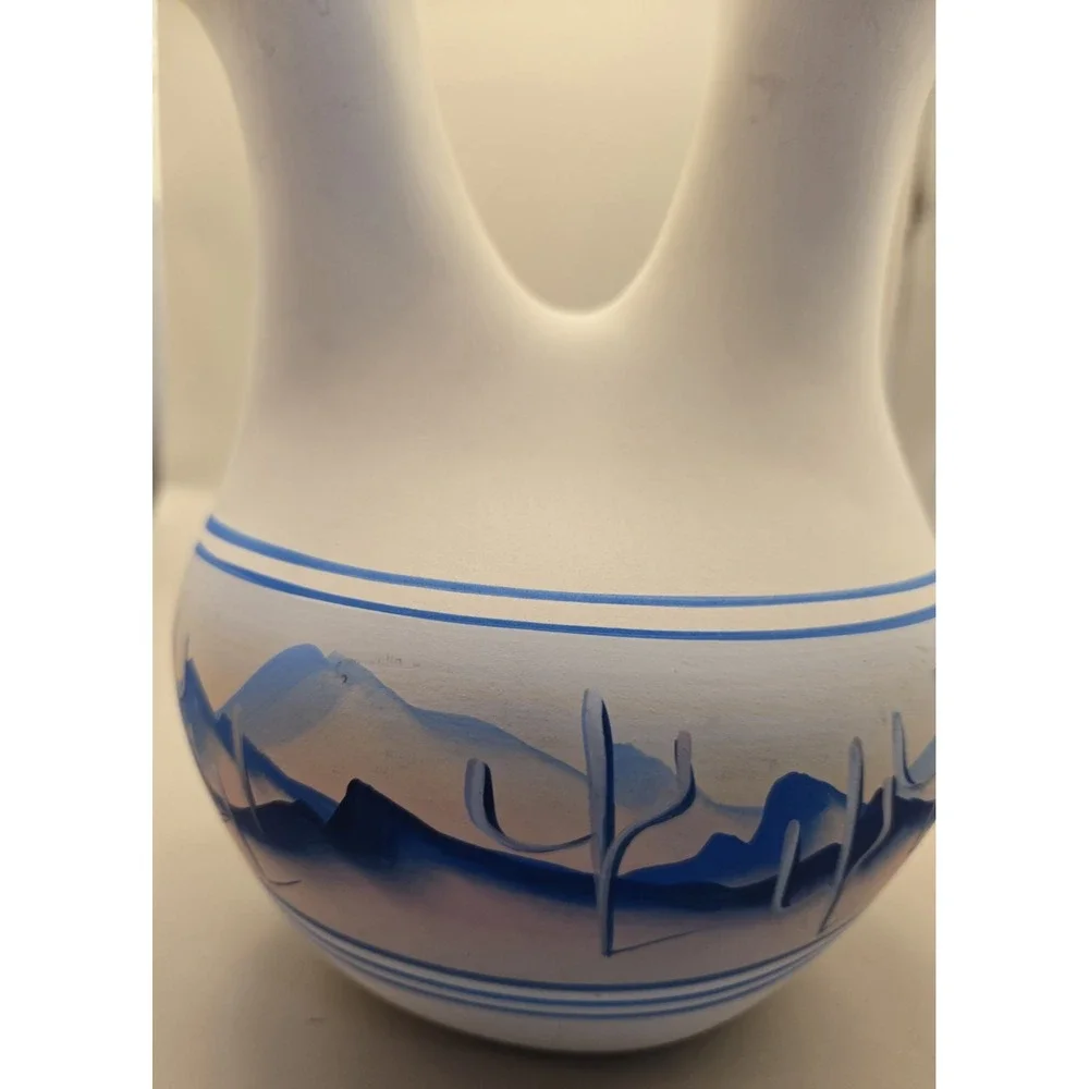Vase Navajo Double Floral Opening Painted  Signed Approx.  10
